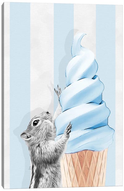 Squirrel With Blue Ice Cream Cone Canvas Art Print - Stripe Patterns