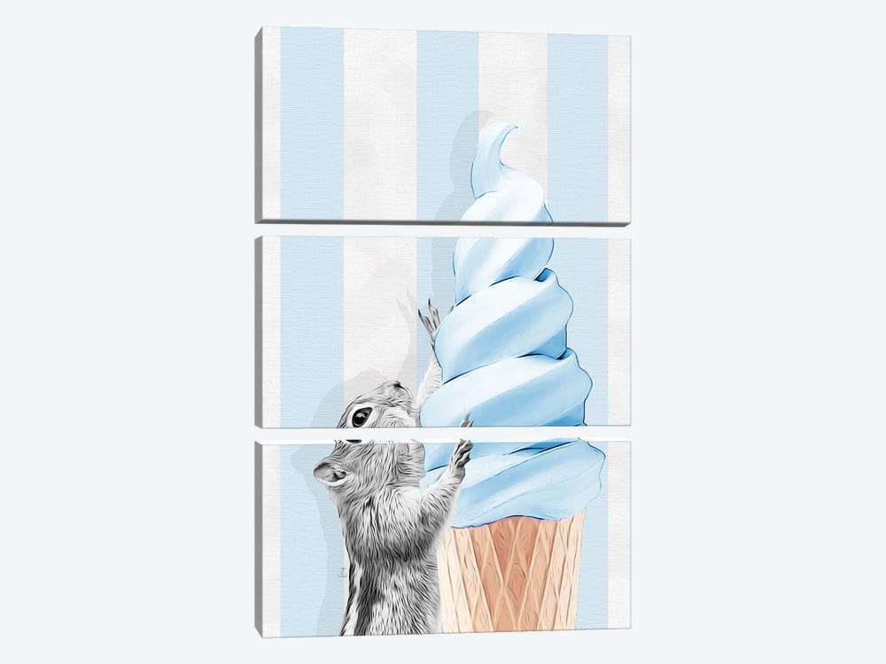 Squirrel With Blue Ice Cream Cone by Printable Lisa's Pets 3-piece Canvas Artwork