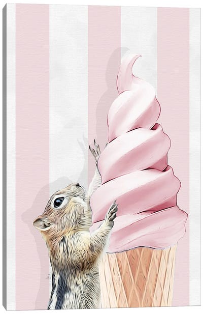 Squirrel With Pink Ice Cream Cone Canvas Art Print - Ice Cream & Popsicles