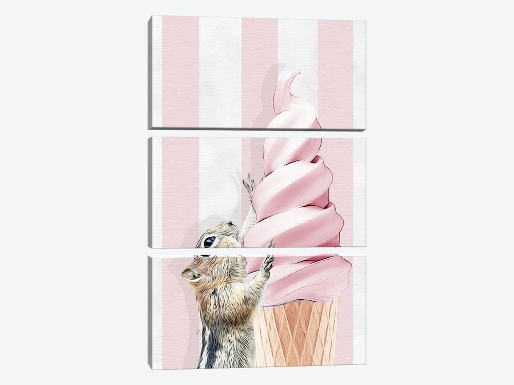 Squirrel With Pink Ice Cream Cone by Printable Lisa's Pets 3-piece Canvas Print