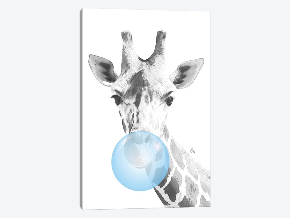 Giraffe With Chewing Gum, Blue Bubble by Printable Lisa's Pets 1-piece Canvas Artwork
