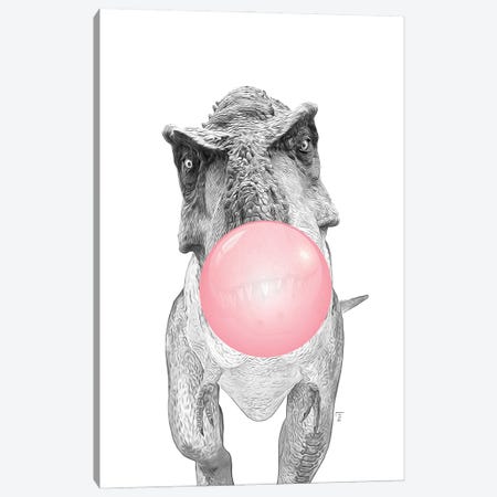 T-Rex Dinosaur With Chewing Gum, Pink Bubble Canvas Print #LIP688} by Printable Lisa's Pets Canvas Artwork