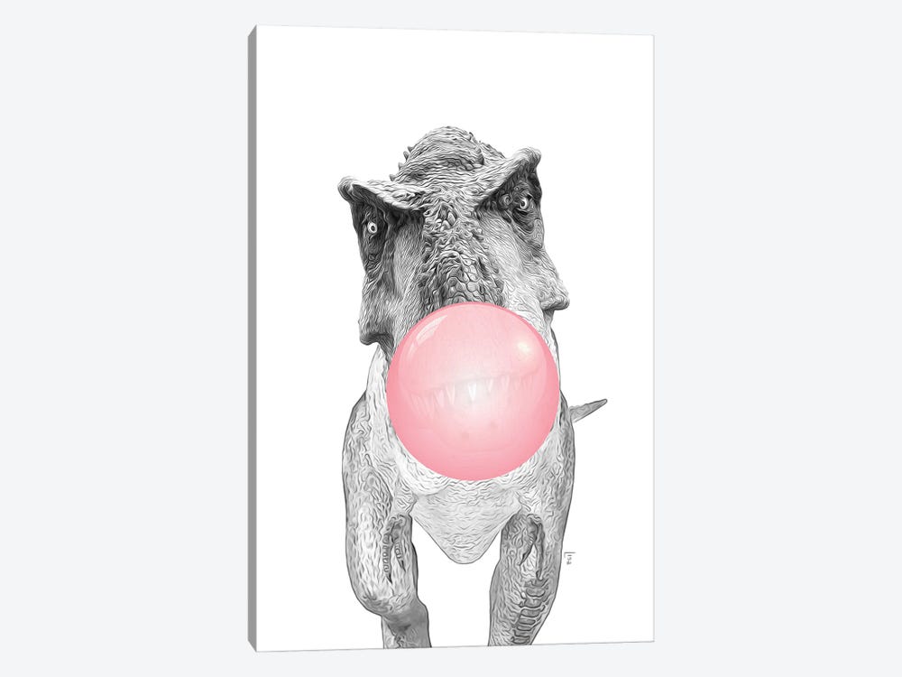 T-Rex Dinosaur With Chewing Gum, Pink Bubble by Printable Lisa's Pets 1-piece Art Print