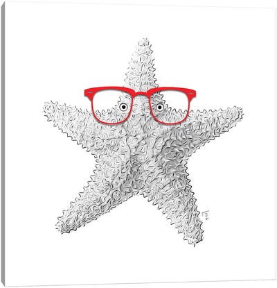 Starfish With Red Glasses Canvas Art Print - Starfish Art