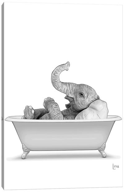 Elephant In The Bath Bn Canvas Art Print - Printable Lisa's Pets