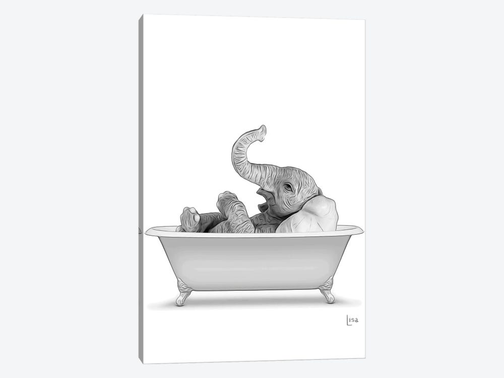 Elephant In The Bath Bn by Printable Lisa's Pets 1-piece Canvas Artwork