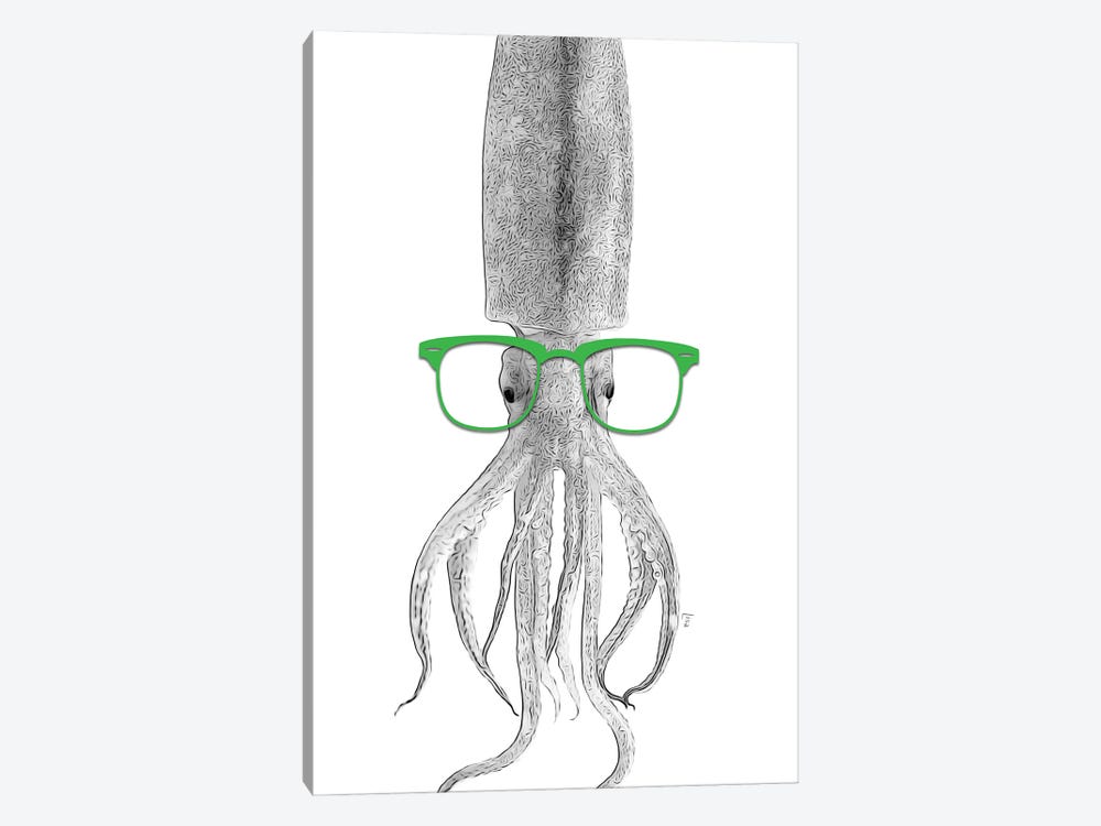 Squid With Green Glasses by Printable Lisa's Pets 1-piece Canvas Wall Art