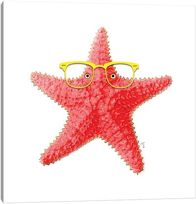 Red Starfish With Yellow Glasses Canvas Art Print - Starfish Art