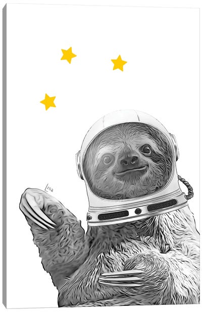 Sloth With Astronaut Helmet In Space Among The Stars Canvas Art Print - Astronaut Art