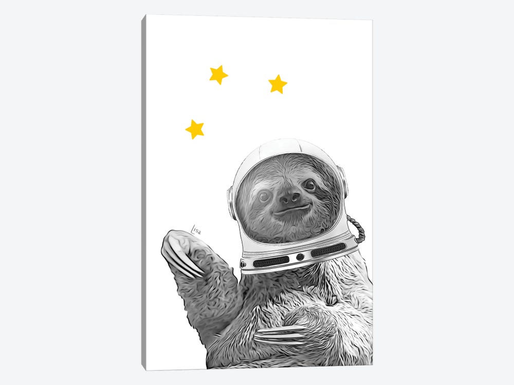 Sloth With Astronaut Helmet In Space Among The Stars by Printable Lisa's Pets 1-piece Canvas Print