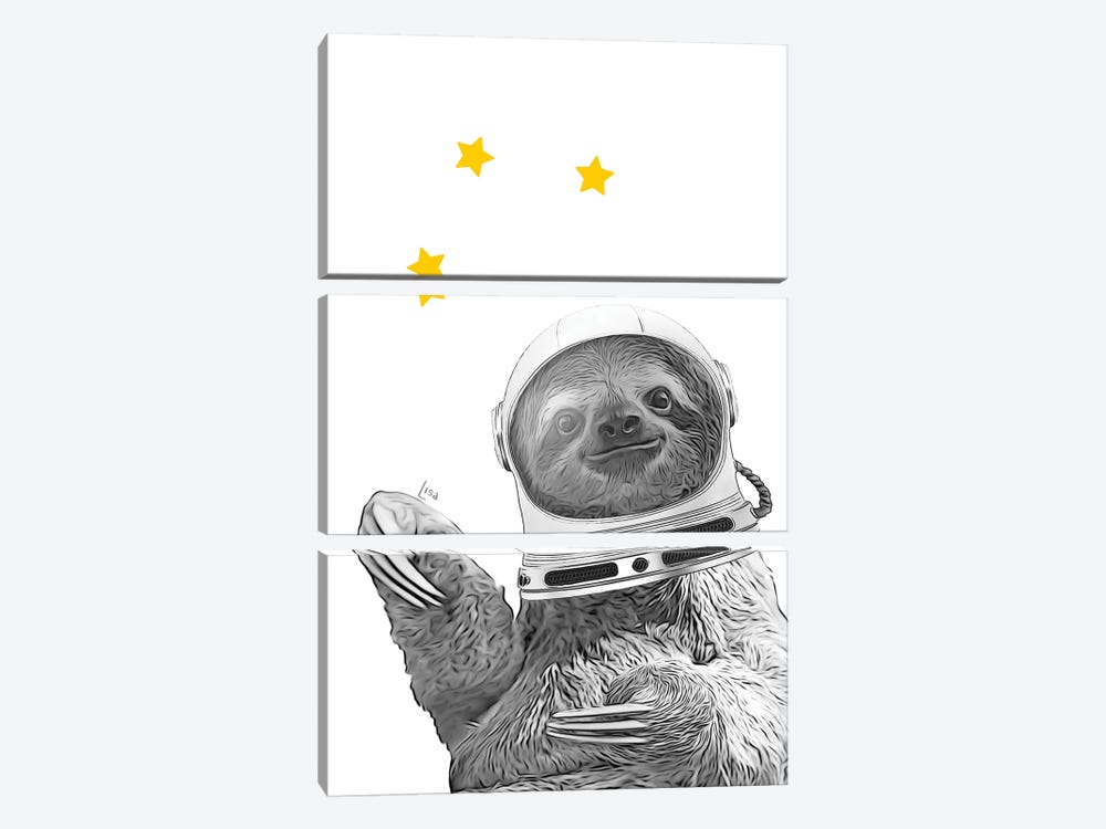 Sloth With Astronaut Helmet In Space Among The Stars by Printable Lisa's Pets 3-piece Canvas Print
