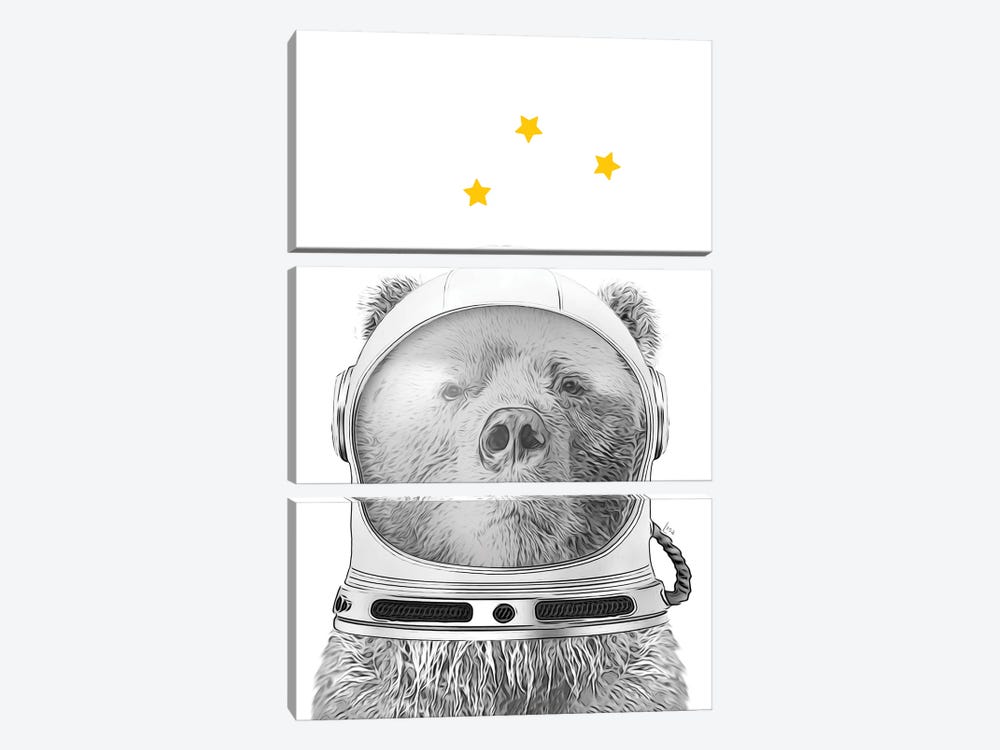 Bear With Astronaut Helmet In Space Among The Stars by Printable Lisa's Pets 3-piece Canvas Art
