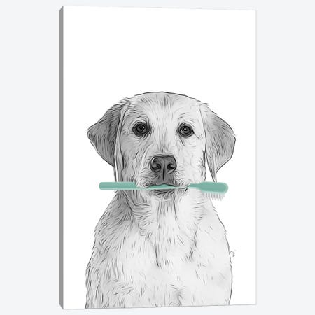 Labrador Dog With Mint Color Toothbrush Canvas Print #LIP696} by Printable Lisa's Pets Canvas Artwork