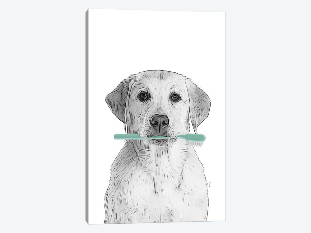 Labrador Dog With Mint Color Toothbrush by Printable Lisa's Pets 1-piece Canvas Art