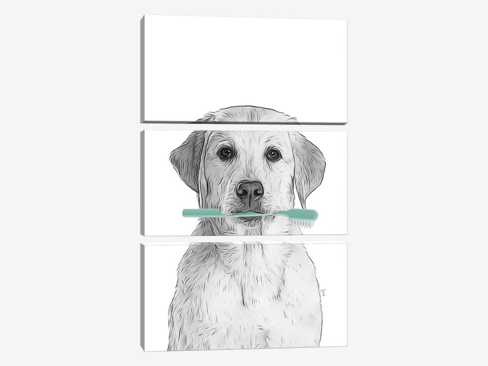 Labrador Dog With Mint Color Toothbrush by Printable Lisa's Pets 3-piece Canvas Art