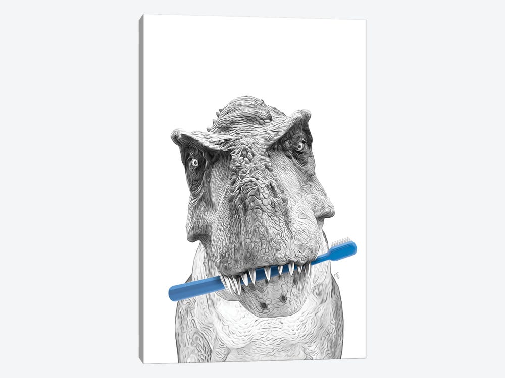 Trex Dinosaur With Blue Toothbrush by Printable Lisa's Pets 1-piece Canvas Print