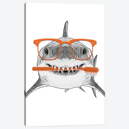 Shark With Orange Glasses And Toothbrush Canvas Print #LIP698} by Printable Lisa's Pets Art Print