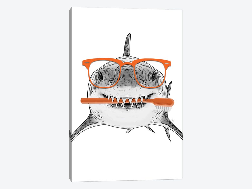 Shark With Orange Glasses And Toothbrush by Printable Lisa's Pets 1-piece Canvas Artwork