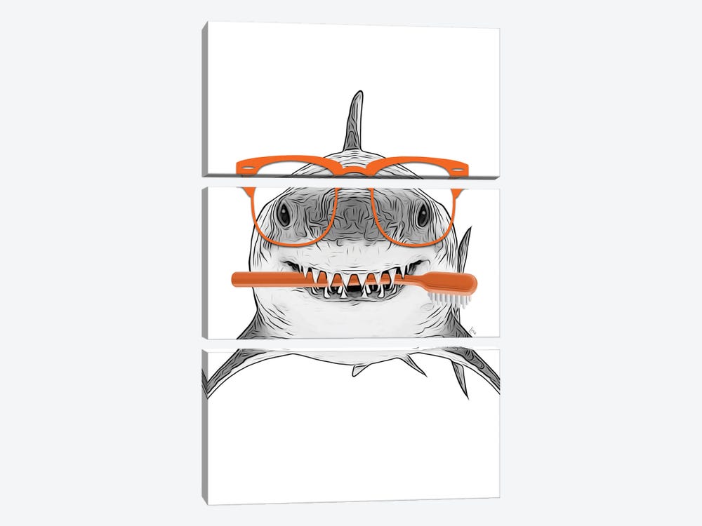 Shark With Orange Glasses And Toothbrush by Printable Lisa's Pets 3-piece Canvas Artwork