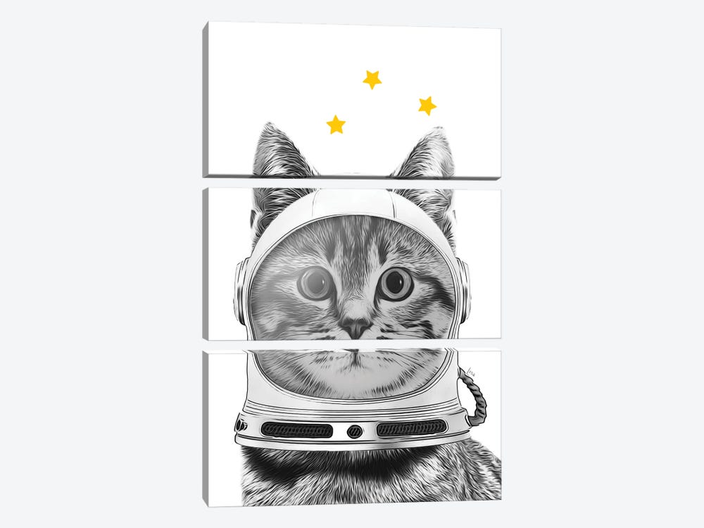 Astronaut Cat With Helmet And Stars by Printable Lisa's Pets 3-piece Canvas Print
