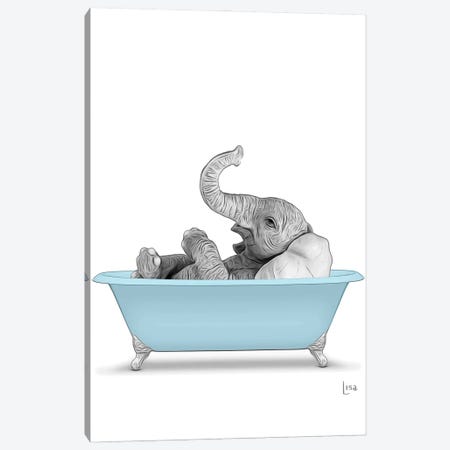 Elephant In The Blue Bath Canvas Print #LIP69} by Printable Lisa's Pets Canvas Artwork