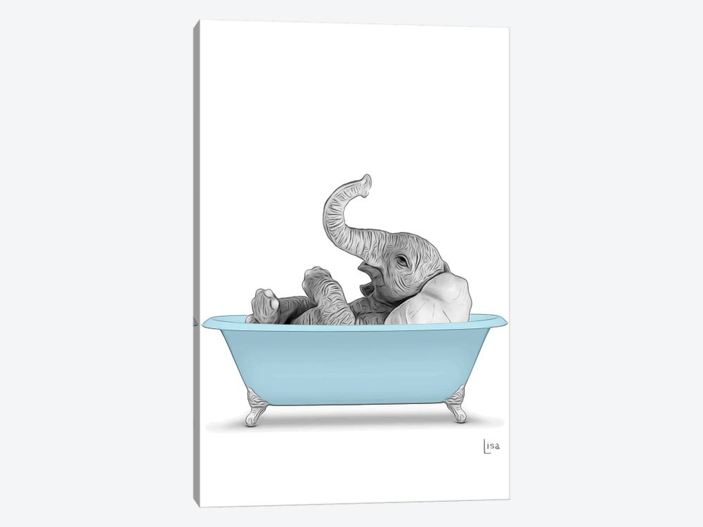 Elephant In The Blue Bath by Printable Lisa's Pets 1-piece Canvas Print