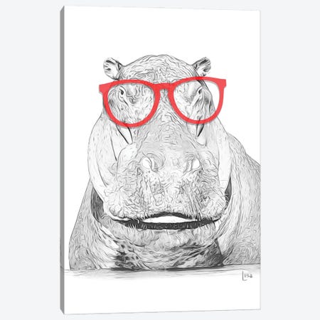 Hippo With Red Glasses Canvas Print #LIP6} by Printable Lisa's Pets Canvas Art
