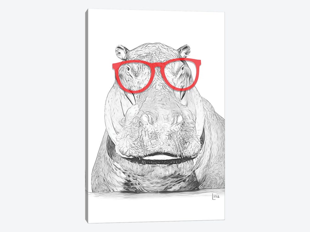 Hippo With Red Glasses by Printable Lisa's Pets 1-piece Canvas Wall Art