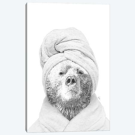Bear With Bathrobe And Towel Black And White Bathroom Decoration Canvas Print #LIP701} by Printable Lisa's Pets Art Print