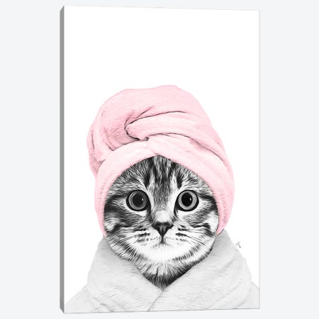 Cat With Bathrobe And Pink Towel Bathroom Decoration Canvas Print #LIP703} by Printable Lisa's Pets Canvas Print