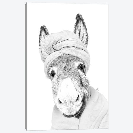 Donkey With Bathrobe And Towel Black And White Decoration For The Bathroom Canvas Print #LIP704} by Printable Lisa's Pets Canvas Wall Art