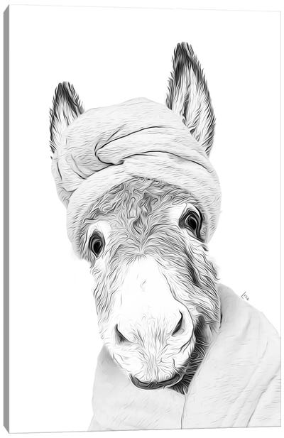 Donkey With Bathrobe And Towel Black And White Decoration For The Bathroom Canvas Art Print - Donkey Art