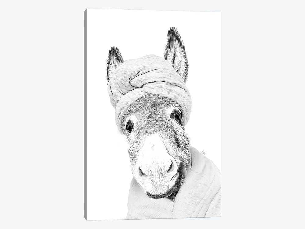 Donkey With Bathrobe And Towel Black And White Decoration For The Bathroom by Printable Lisa's Pets 1-piece Canvas Artwork