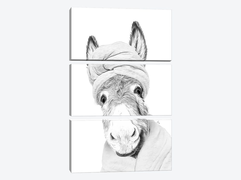 Donkey With Bathrobe And Towel Black And White Decoration For The Bathroom by Printable Lisa's Pets 3-piece Canvas Artwork