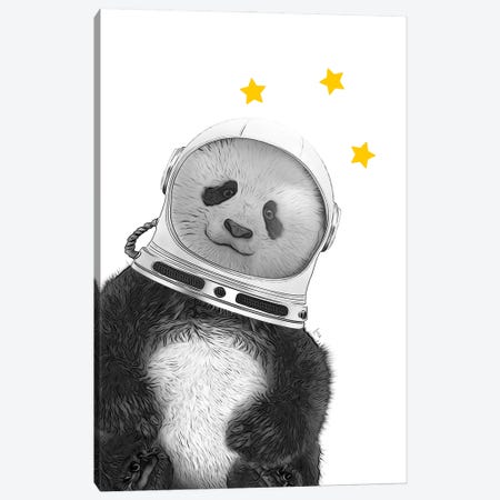 Astronaut Panda With Yellow Stars Canvas Print #LIP705} by Printable Lisa's Pets Canvas Artwork