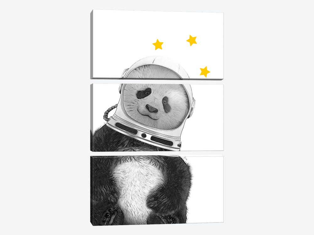 Astronaut Panda With Yellow Stars by Printable Lisa's Pets 3-piece Canvas Print