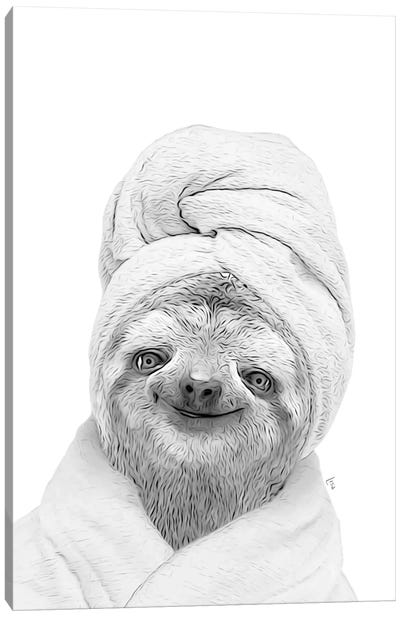 Sloth Dog With Bathrobe And Towel Black And White Bathroom Decoration Canvas Art Print - Printable Lisa's Pets