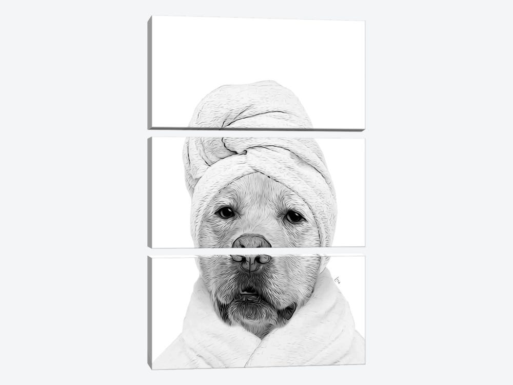 Labrador Dog With Bathrobe And Towel Black And White Bathroom Decoration by Printable Lisa's Pets 3-piece Canvas Art Print