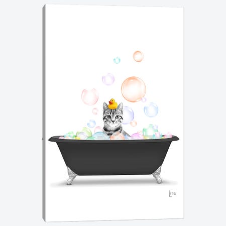 Printable Lisa's Pets Canvas Wall Decor Prints - Cat in Bathroom with Pink Toilet Paper on Head ( Animals > Cats > Tabby Cats art) - 40x26 in