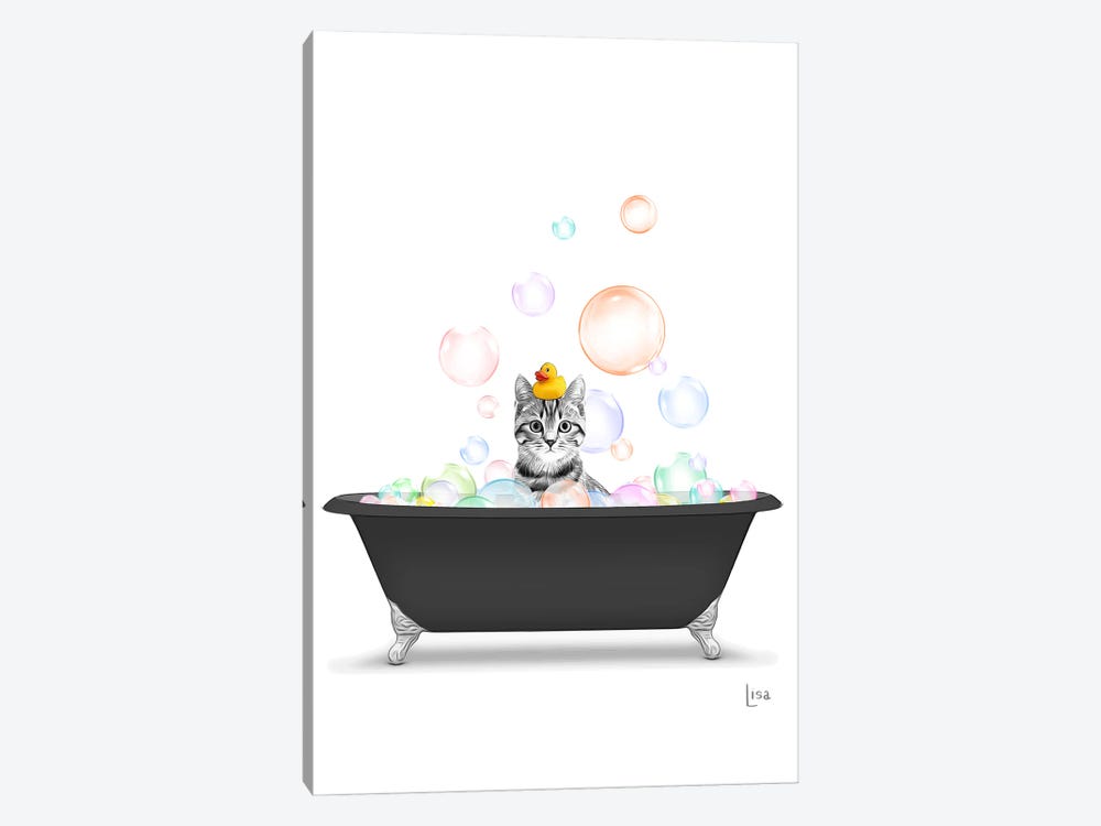 Cat Bathing In The Black Tub With Rainbow Bubbles by Printable Lisa's Pets 1-piece Canvas Print