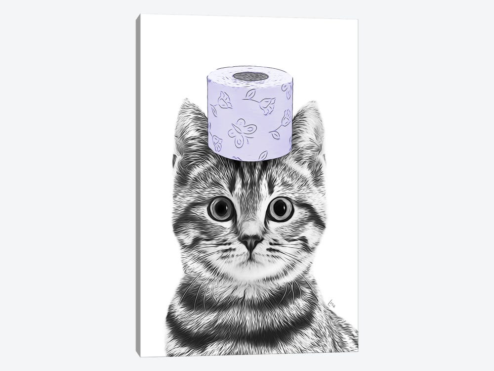 Cat With Lavender Toilet Paper by Printable Lisa's Pets 1-piece Canvas Wall Art