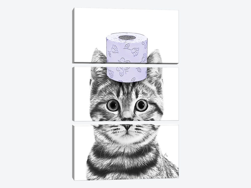 Cat With Lavender Toilet Paper by Printable Lisa's Pets 3-piece Canvas Artwork