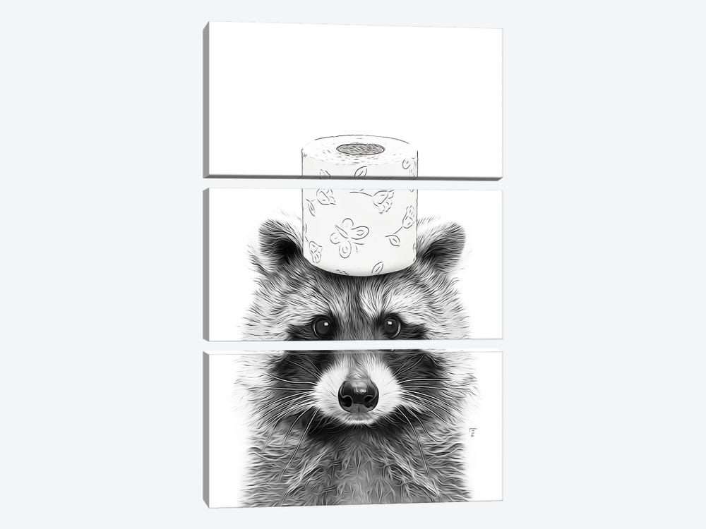Raccoon With Toilet Paper On The Head by Printable Lisa's Pets 3-piece Art Print