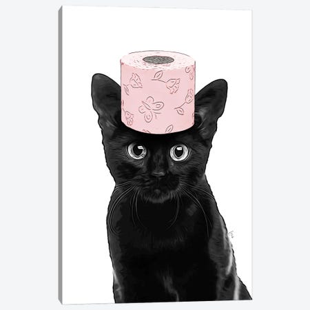 Cat With Pink Toilet Paper On His Head Canvas Print #LIP715} by Printable Lisa's Pets Art Print