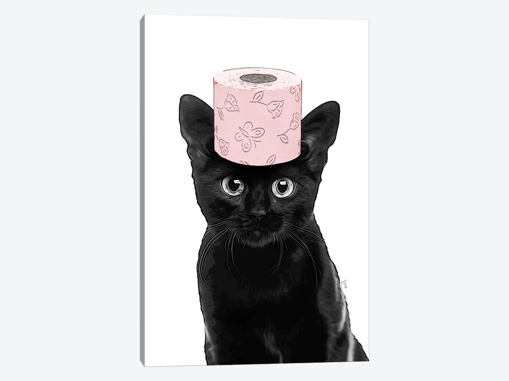Cat With Pink Toilet Paper On His Head by Printable Lisa's Pets 1-piece Canvas Artwork