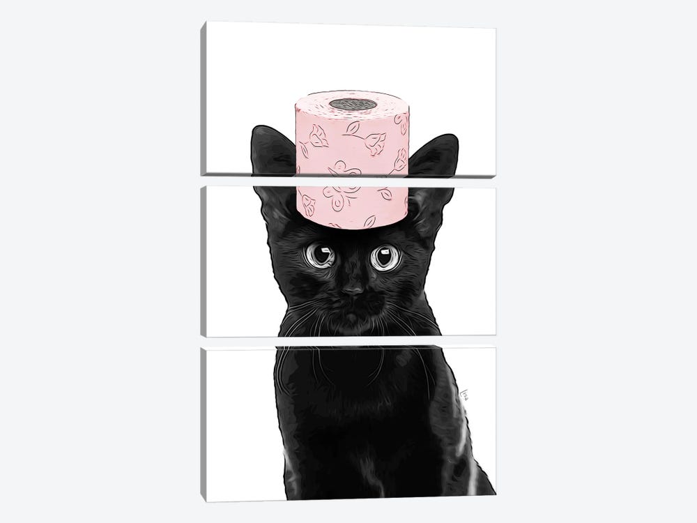 Cat With Pink Toilet Paper On His Head by Printable Lisa's Pets 3-piece Canvas Wall Art