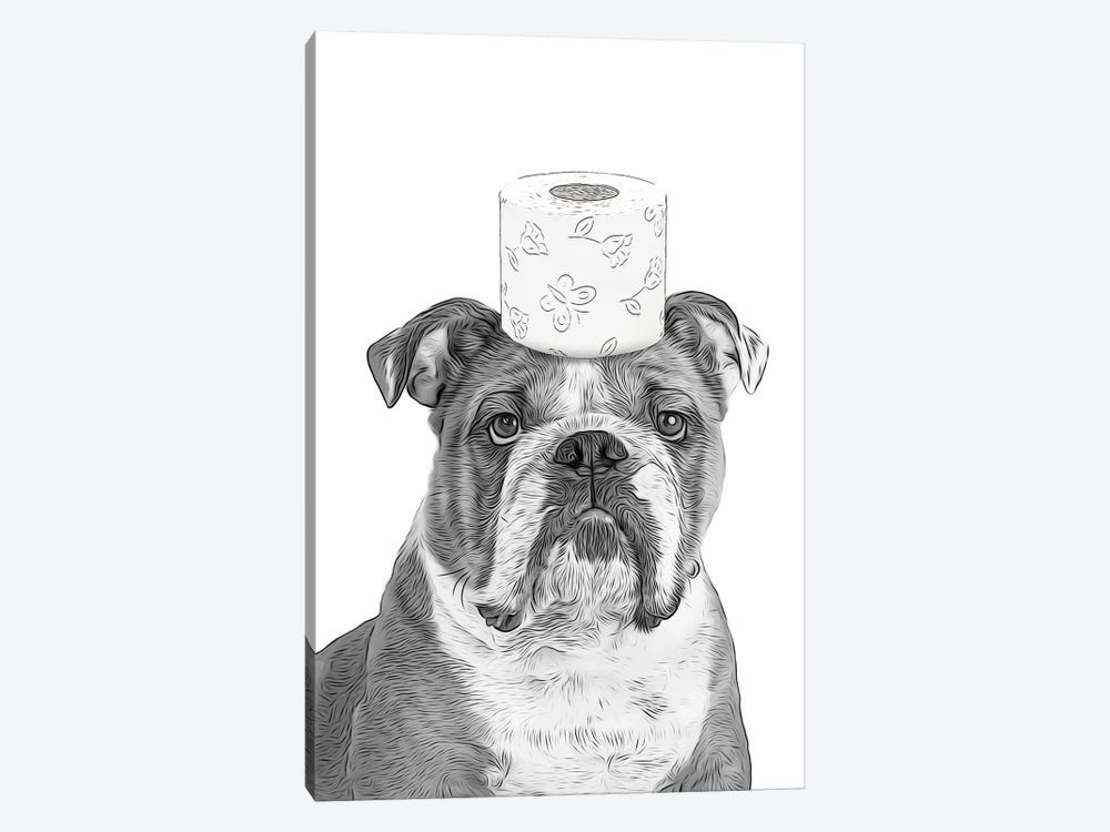 English Bulldog With Toilet Paper On The Head by Printable Lisa's Pets 1-piece Canvas Print