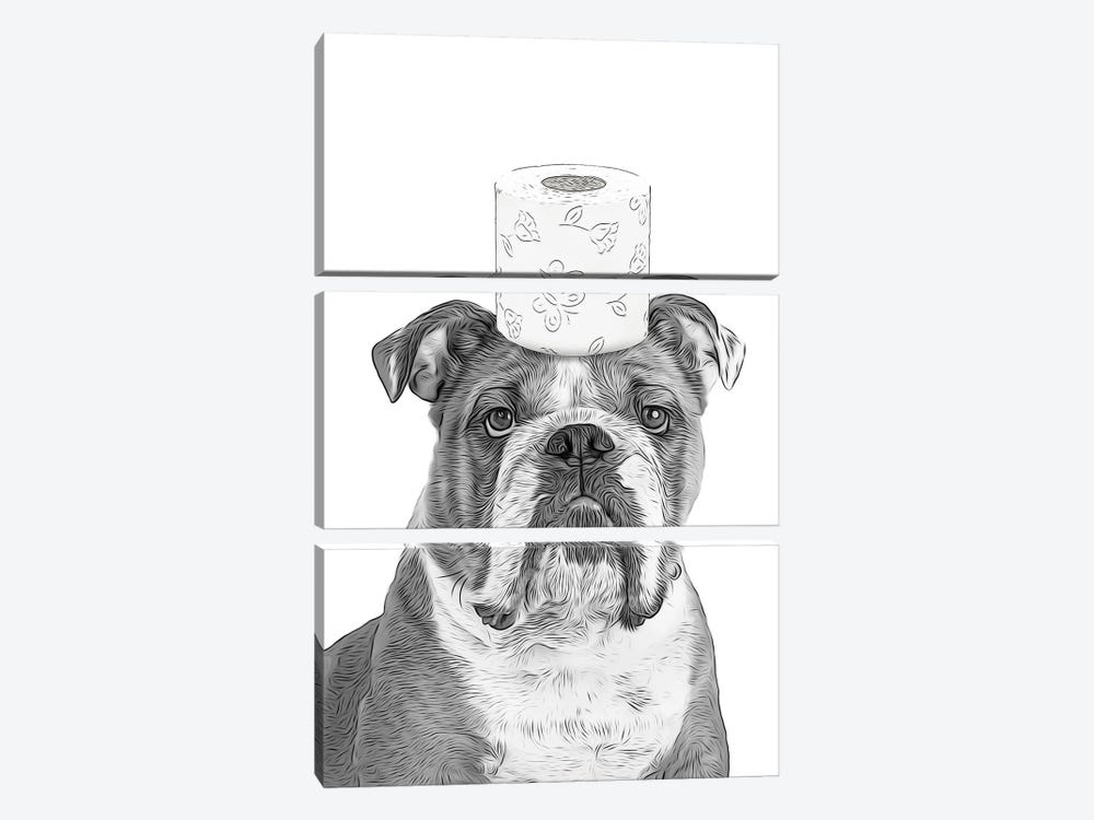 English Bulldog With Toilet Paper On The Head by Printable Lisa's Pets 3-piece Art Print