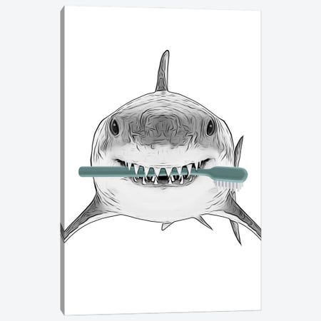 Shark With Turquoise Toothbrush Canvas Print #LIP717} by Printable Lisa's Pets Art Print