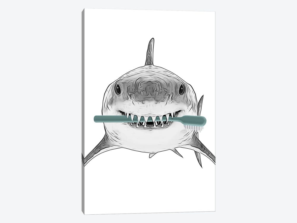 Shark With Turquoise Toothbrush by Printable Lisa's Pets 1-piece Canvas Wall Art